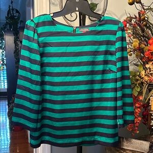Vince Camuto Teal and Black Striped Blouse
